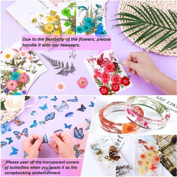 297 Pcs Dried Pressed Flowers Butterfly Stickers for Resin, Real Natural Dry - Picture 2 of 7